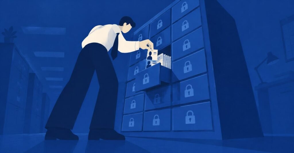 Ilustração de contador ajustando um CPF de dependente no eSocial, com a folha e a Receita Federal como bases separadas.