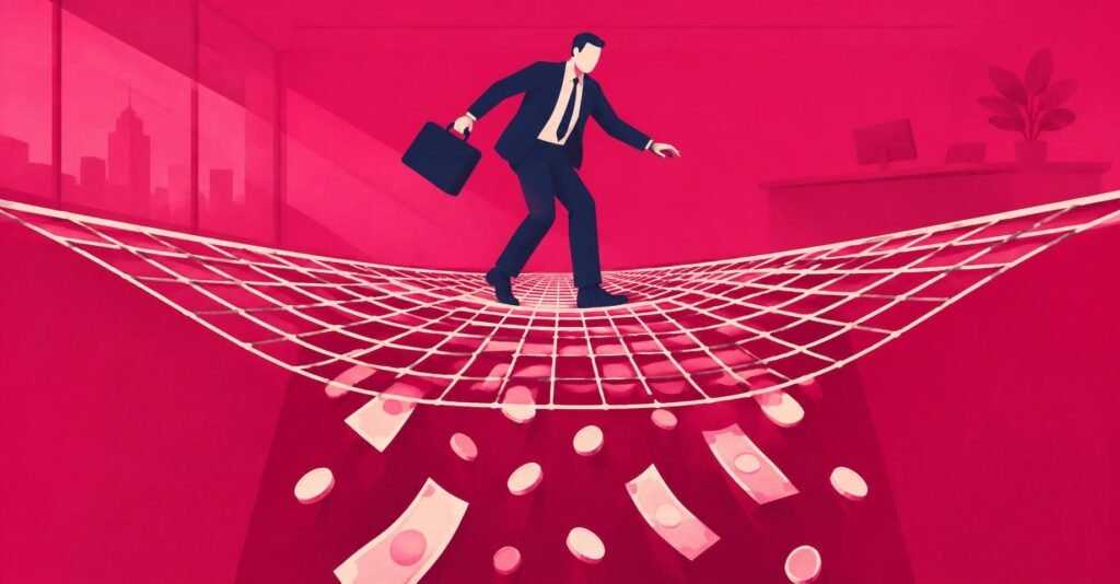 Ilustração de fiscal caminhando sobre rede de pesca esticada, representando a possível tributação de LCI, LCA, CRI e CRA e o fim da isenção de IR.