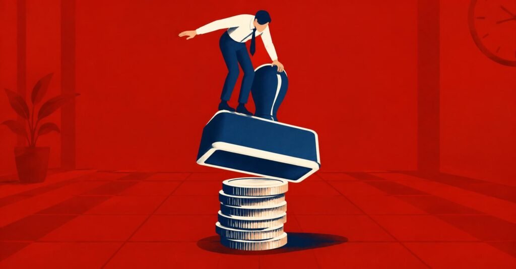 Ilustração de contador sobre um carimbo gigante prestes a fechar, representando o prazo da opção IBS CBS até 30 de outubro.