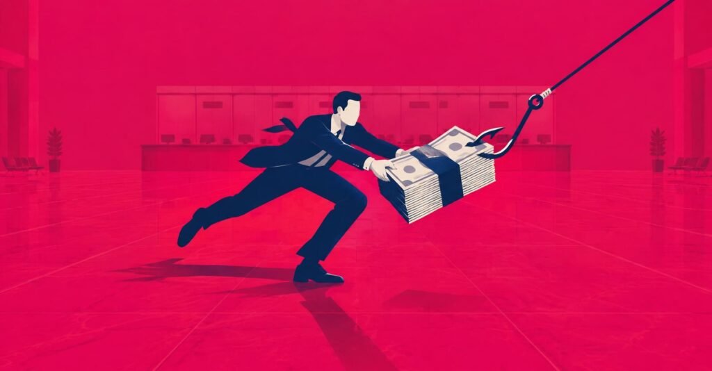 Ilustração de restituição do imposto de renda 2026: agente da Receita com dinheiro sendo devolvido a 25,9 milhões de contribuintes.