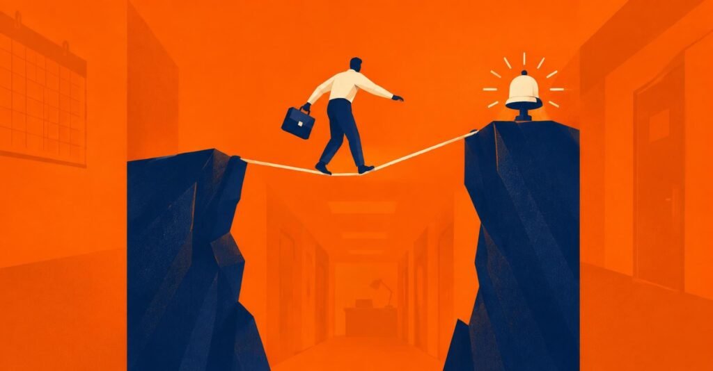 Empresário equilibrando-se em corda bamba para regularizar prazo do Simples Nacional até 30/10/2026.